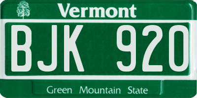 VT license plate BJK920