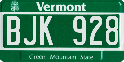 VT license plate BJK928