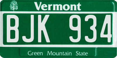 VT license plate BJK934