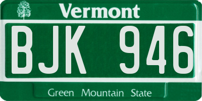 VT license plate BJK946