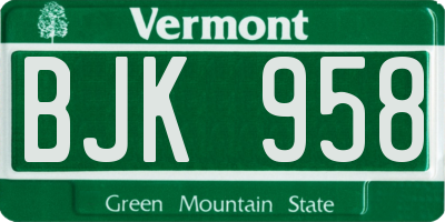 VT license plate BJK958