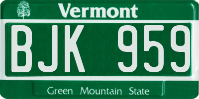 VT license plate BJK959