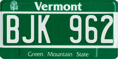 VT license plate BJK962