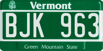 VT license plate BJK963