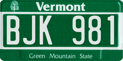 VT license plate BJK981