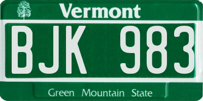 VT license plate BJK983