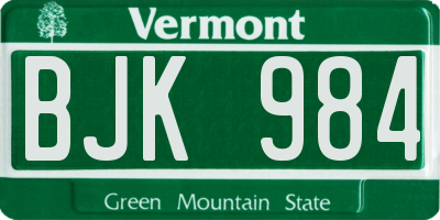 VT license plate BJK984