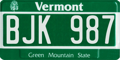 VT license plate BJK987