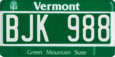 VT license plate BJK988