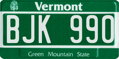 VT license plate BJK990