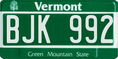 VT license plate BJK992