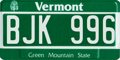 VT license plate BJK996