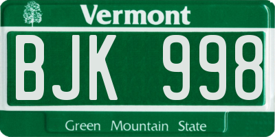 VT license plate BJK998