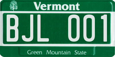 VT license plate BJL001