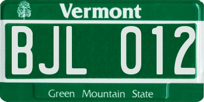 VT license plate BJL012
