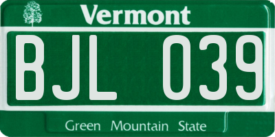 VT license plate BJL039