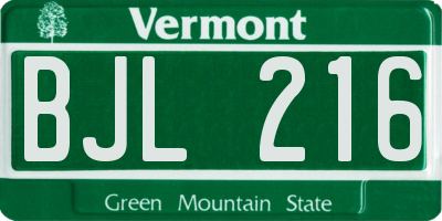 VT license plate BJL216