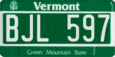 VT license plate BJL597