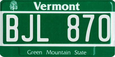 VT license plate BJL870