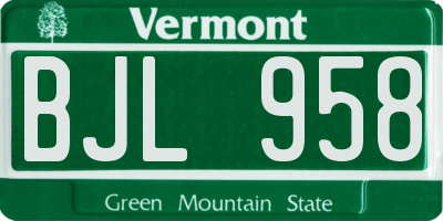 VT license plate BJL958
