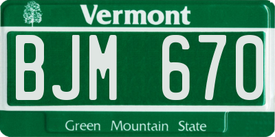 VT license plate BJM670