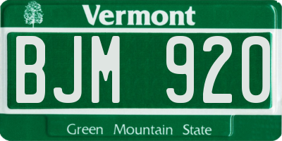 VT license plate BJM920