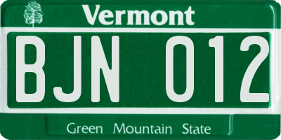 VT license plate BJN012
