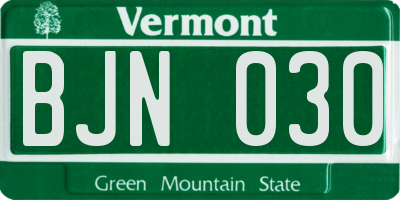 VT license plate BJN030