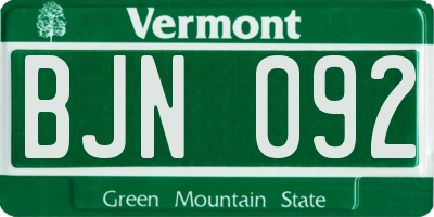 VT license plate BJN092