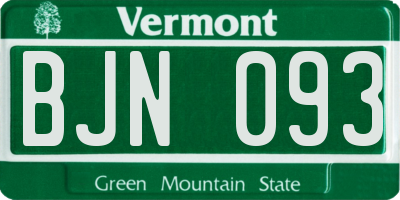 VT license plate BJN093