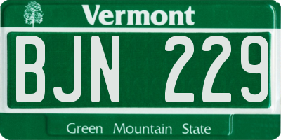 VT license plate BJN229