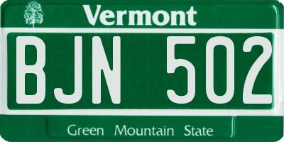 VT license plate BJN502