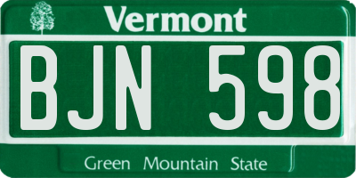 VT license plate BJN598