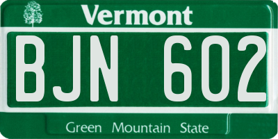 VT license plate BJN602