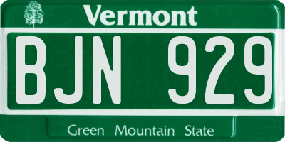 VT license plate BJN929