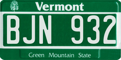 VT license plate BJN932