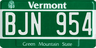 VT license plate BJN954