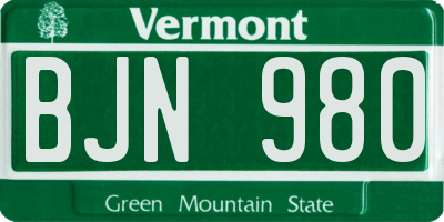 VT license plate BJN980
