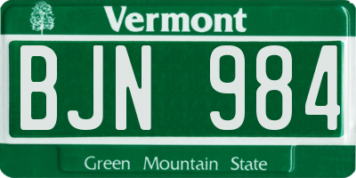 VT license plate BJN984