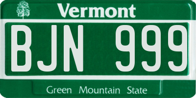 VT license plate BJN999