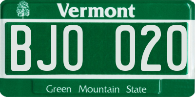 VT license plate BJO020