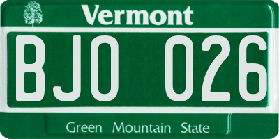 VT license plate BJO026