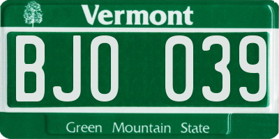 VT license plate BJO039