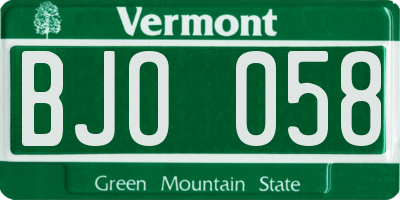 VT license plate BJO058