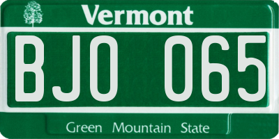 VT license plate BJO065