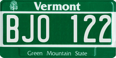 VT license plate BJO122