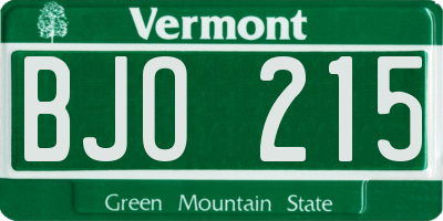 VT license plate BJO215