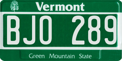 VT license plate BJO289