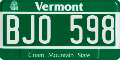 VT license plate BJO598