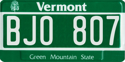 VT license plate BJO807